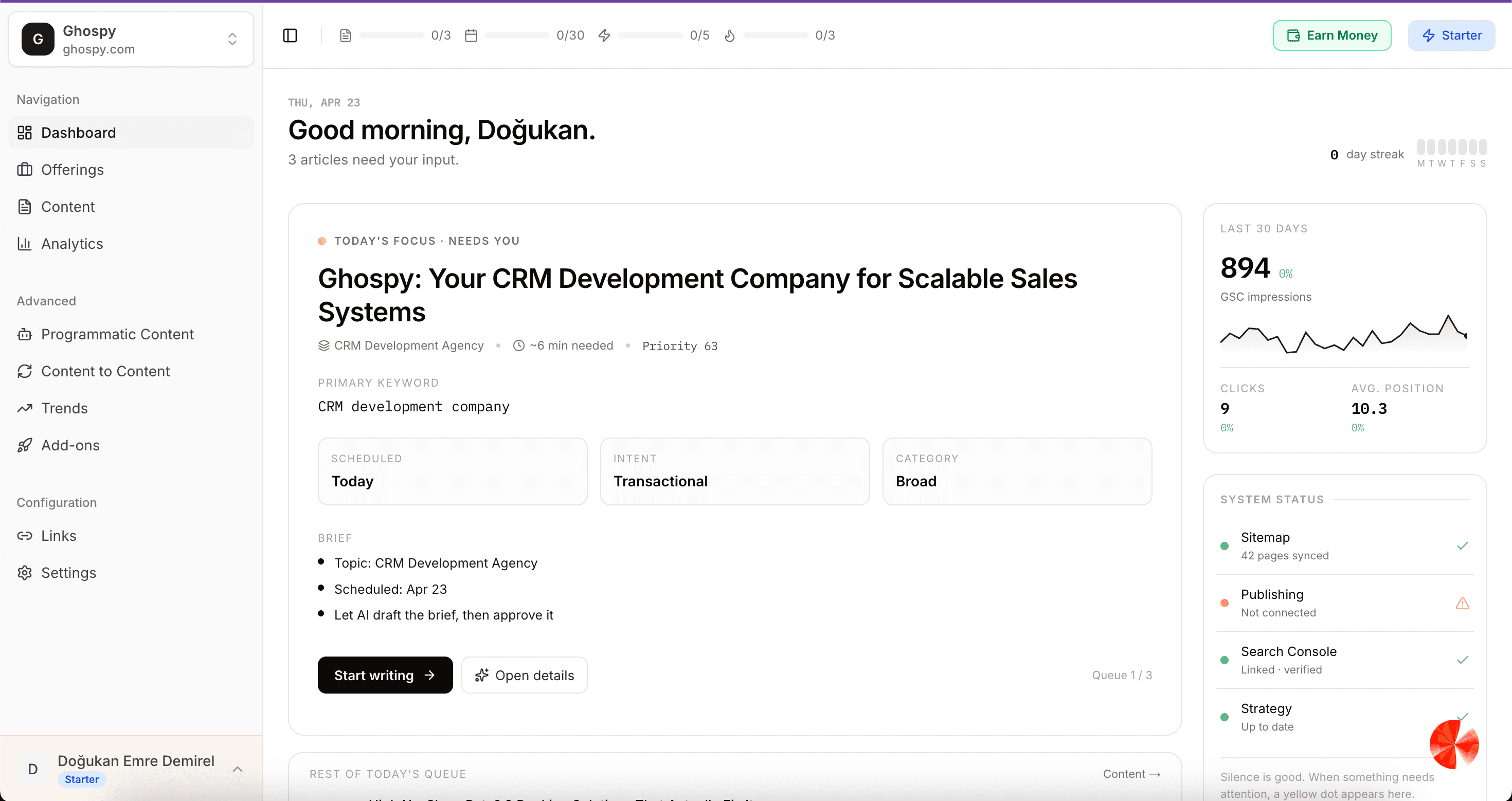 Dashboard screenshot